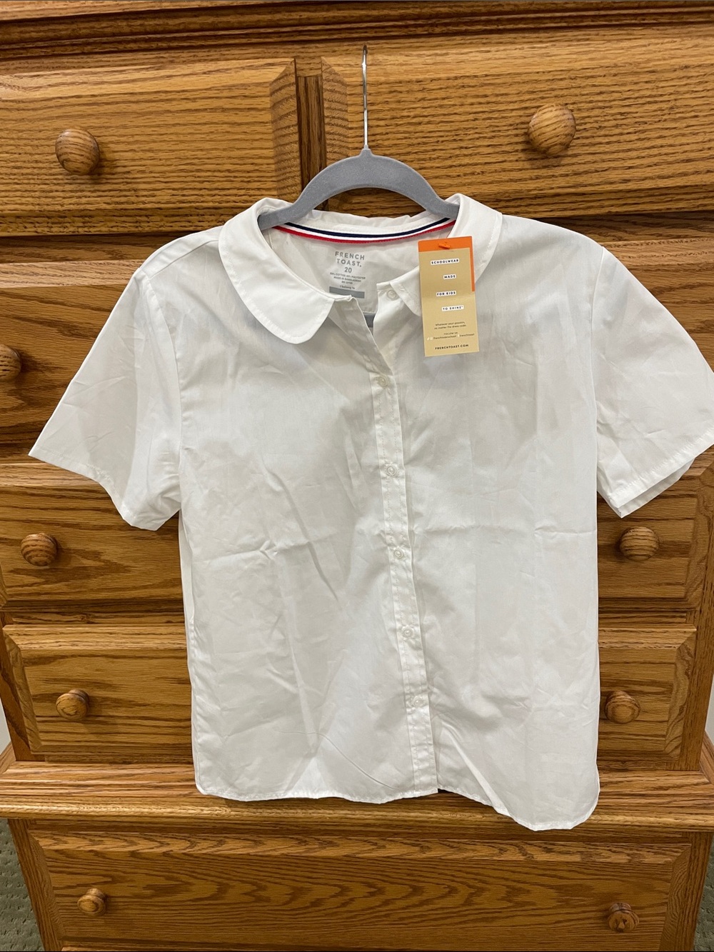 French Toast White Short Sleeve Peter Pan Collar Blouse